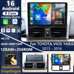 Android 16 Car Radio For Toyota Vios Yaris 2013 2014 2015 2016 BT Multimedia Stereo Video Player QLED Head Unit 4G WIFI Qualcomm