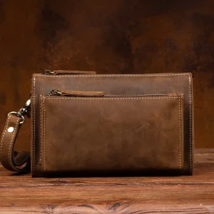 Men's leather clutch bag retro crazy horse leather men's bag business casual leather handbag mobile phone bag