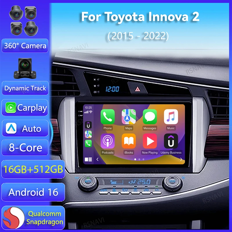 Android 16 Car Radio For Toyota Innova 2 2015 2016 - 2022 Carplay Auto DSP Multimedia Player Video Stereo WIFI+4G 2Din Head Unit