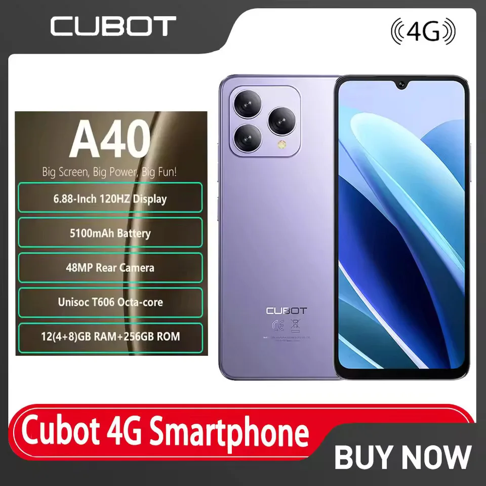 CUBOT A40 SmartPhone 6.88-inch 120Hz Display 48MP Main Camera 4GB RAM+256GB ROM 5100mAh Battery NFC ,Face ID 4G Android 15 Phone