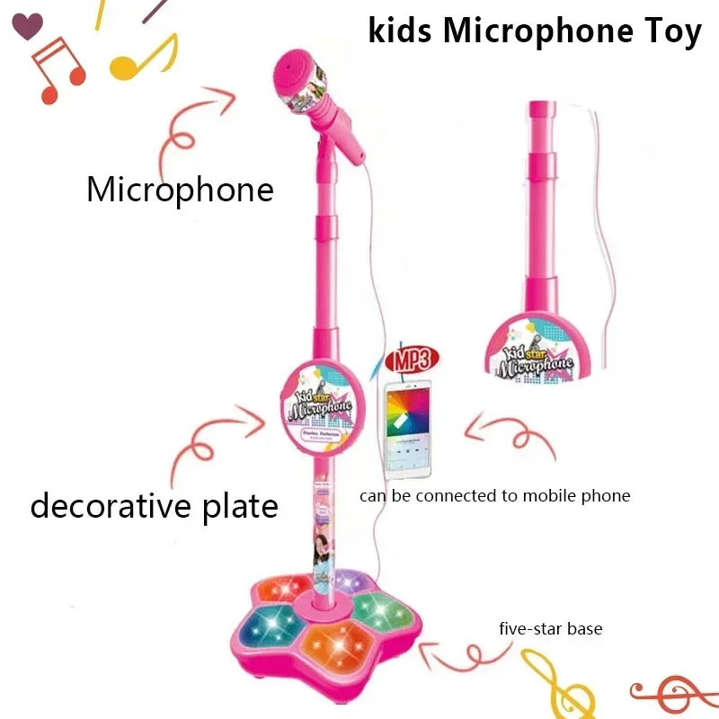 Kids Microphone with Stand Karaoke Song Vertical Mic Music Instrument Toys Brain-Training Educational Toy Birthday Gift Girl Boy - Image 5